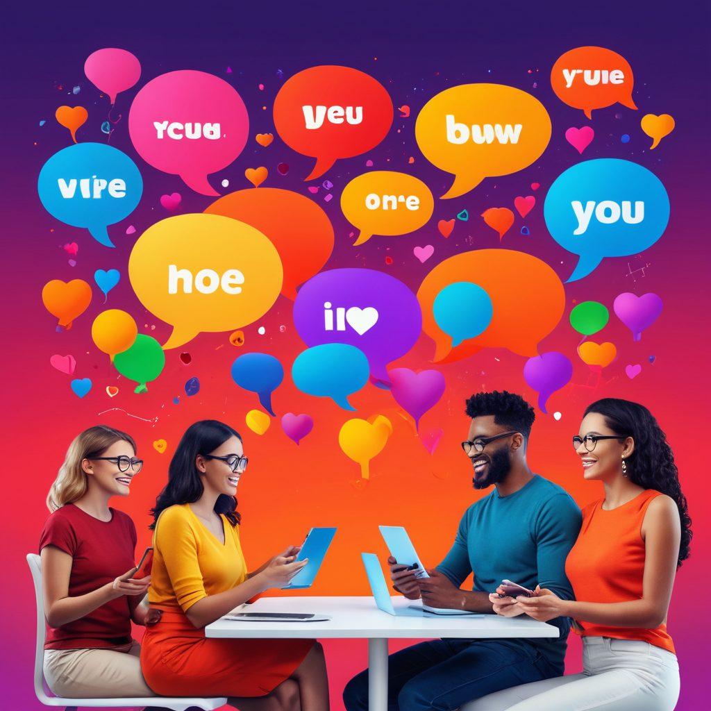 A vibrant, interactive scene showing a diverse group of people engaging with a personal blog on various devices, such as tablets, laptops, and smartphones, surrounded by colorful speech bubbles and interactive buttons. Incorporate elements like hearts and thumbs up to symbolize engagement and connection. The background features a bright, abstract representation of the internet, emphasizing collaboration and interaction. super-realistic. vibrant colors. modern design.